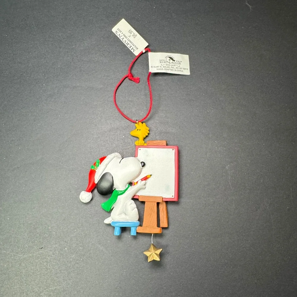 Kurt S. Adler Snoopy‎ Woodstock Christmas Ornament Painting Easel Santa Hat NWT